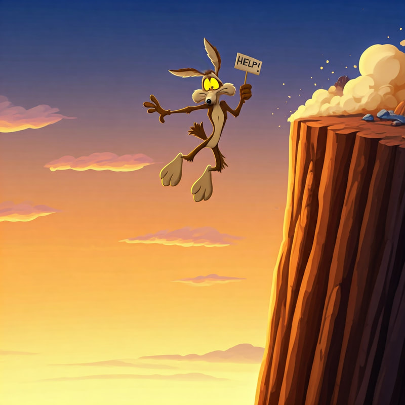 Coyote cartoon cliff image